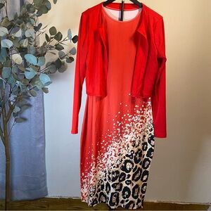 Red Patterned Women's Sheath Dress with jacket